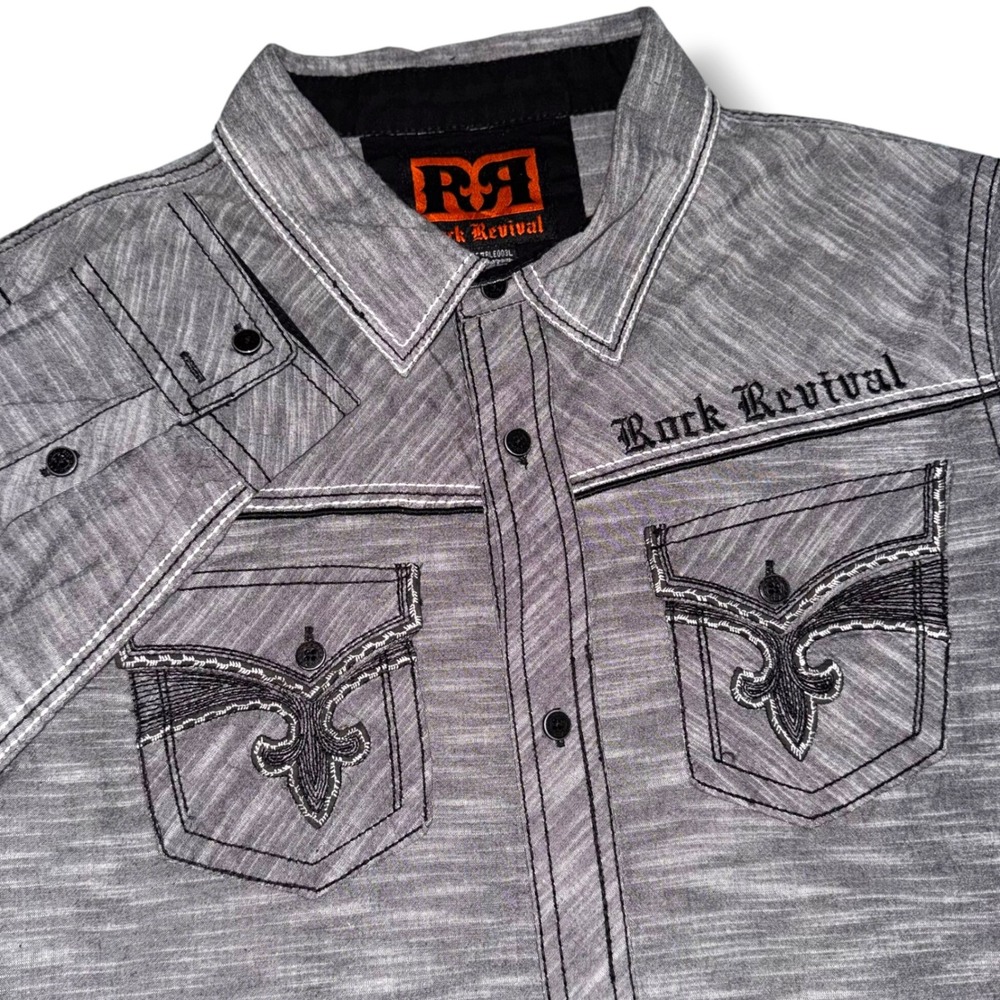 Rock Revival Button Down Shirt Mens M Grey Long Sleeve BLE003L Grunge Y2K Fleur